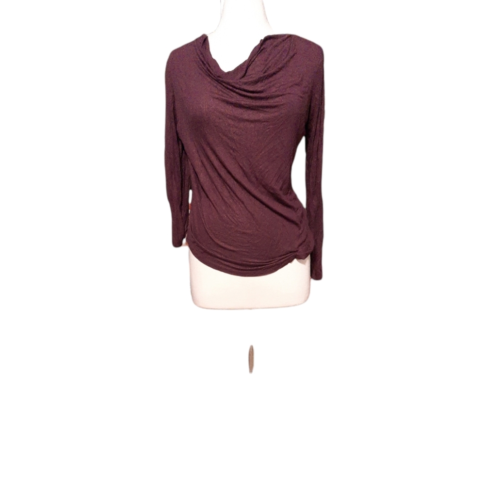 Rock & Republic Shirt L Lomg Sleeve Ruched Maroon Burgundy Sparkle Metallic